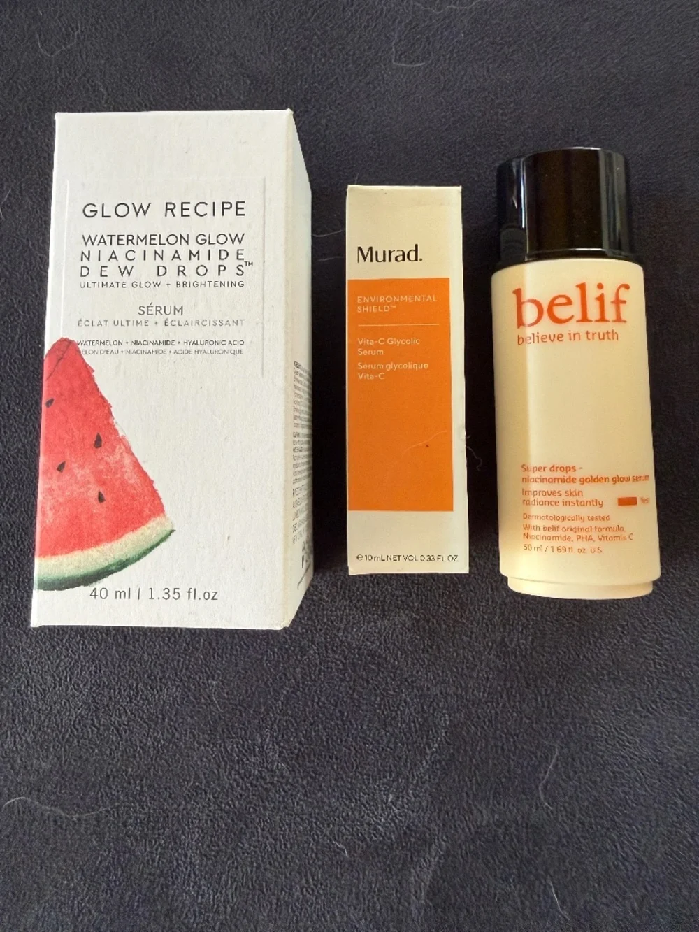 Glow Recipe Watermelon Dew Drops + Belif Niacinamide + StriVectin Super-C Eye Cr